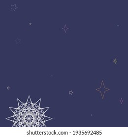 Magic Holiday Violet Green Mandala Composition. Pastel Pink Colorful Mystery Night Wallpaper. Sky Chaotic Winter Christmas White Pattern. Stars Orange Purple Snowflake New Year Cozy Design Pic.