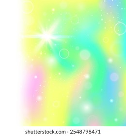 Magisches Hologramm. Rosa Kawaii-Muster. Einhorn-Farbverlauf. Märchenhafter bunter Effekt. violetter, mädchenhafter Hintergrund. Blaue Einladung. Girl Backdrop. Party Magic Hologram.