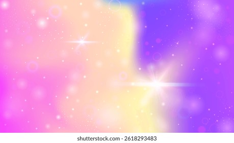 Magic Hologram. Pink Princess Gradient And Beautiful Kawaii Background. Purple Fairy Pattern. Fantasy Cartoon Dream With Shiny Holographic Star Design. Blue Magic Hologram.