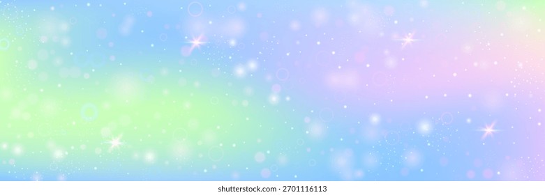 Holograma mágico. Gradiente De Unicornio Rosa Y Hermoso Fondo Kawaii. Patrón de hadas púrpura. Galaxia De Dibujos Animados De Vector Con Brillo Y Brillo De Sirena. Holograma mágico azul.