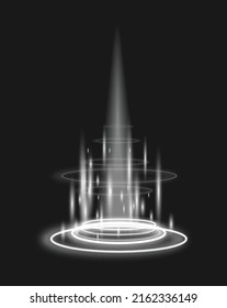 Magic holographic portal template 3d realistic vector illustration isolated on dark background. Holograms teleport digital element with neon glowing for game and VR.