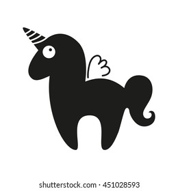  Magic horse with horn and wings. Unicorn silhouette on background. Vector illustration. 