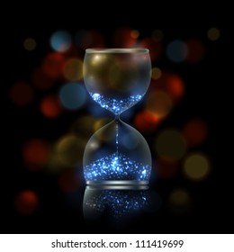 Magic hourglass with blue shiny flares inside, EPS10 vector