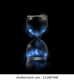 Magic hourglass with blue shiny flares inside, EPS10 vector