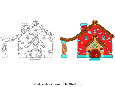 Magic house with a veranda. Coloring book for children. Practice of handwriting. Education Development Worksheet.