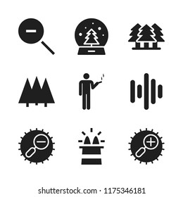 magic icon. 9 magic vector icons set. snow globe, forest and zoom out icons for web and design about magic theme