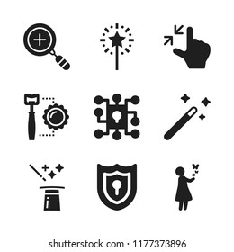 magic icon. 9 magic vector icons set. zoom in, keyhole and opener icons for web and design about magic theme