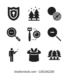 magic icon. 9 magic vector icons set. zoom out, keyhole and forest icons for web and design about magic theme