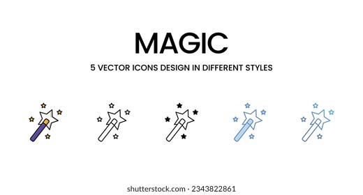 Magic Icon Design in Five style with Editable Stroke. Line, Solid, Flat Line, Duo Tone Color, and Color Gradient Line. Suitable for Web Page, Mobile App, UI, UX and GUI design.