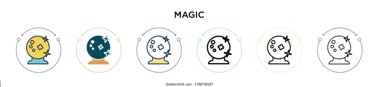 Magic icon in filled, thin line, outline and stroke style. Vector illustration of two colored and black magic vector icons designs can be used for mobile, ui, web