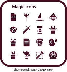 magic icon set. 16 filled magic icons.  Collection Of - File, Wand, Witch, Sacred heart, Clown, Magic, Tesla coil, hat, Dracula, Ghost, wand, Plasma ball