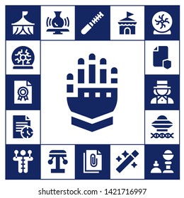 magic icon set. 17 filled magic icons.  Collection Of - Circus, Plasma ball, File, Gauntlet, Magician, Ancient aliens, Voodoo doll, Potter, Amusement park, Wand, Crystal ball