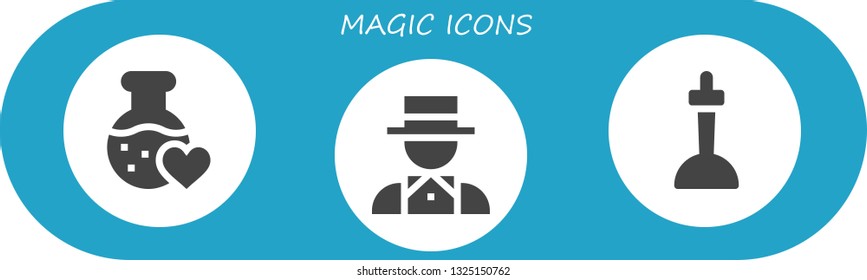 magic icon set. 3 filled magic icons.  Simple modern icons about  - Love potion, Magician, Excalibur