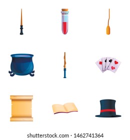 Magic  icon set. Cartoon set of 9 magic wand vector icons for web design isolated on white background