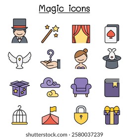 Magic icon set in color line style