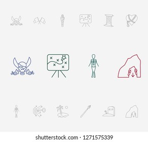 Magic icon set and pirate with cursed heart, scepter and oasis. Didactic related magic icon vector for web UI logo design.