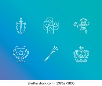 Magic icon set and playing card with crown, rpg game and devil trident. Character related magic icon vector for web UI logo design.