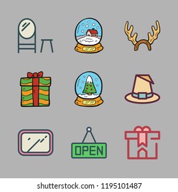 magic icon set. vector set about reindeer, gift, open and snow globe icons set.