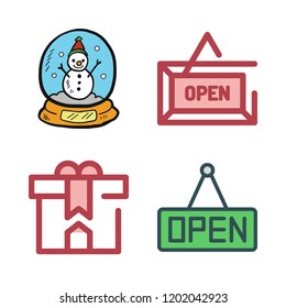 magic icon set. vector set about gift, snow globe and open icons set.