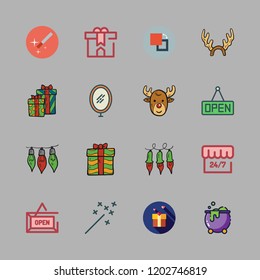 magic icon set. vector set about open, christmas present, gift and lights icons set.