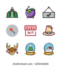 magic icon set. vector set about snow globe, witch, cauldron and open icons set.