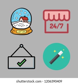 magic icon set. vector set about magic wand, open and snow globe icons set.