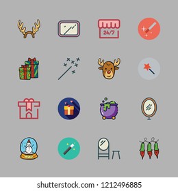 magic icon set. vector set about gift, mirror, snow globe and magic wand icons set.