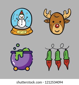 magic icon set. vector set about cauldron, reindeer, snow globe and lights icons set.