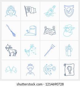 Magic icon set and magic wand with troll, devil trident and location map. Question related magic icon vector for web UI logo design.