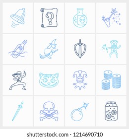 Magic icon set and weapons with magic wand, bomb, coins. Cranium related magic icon vector for web UI logo design.