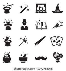 Magic Icons. Black Flat Design. Vector Illustration. 