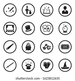 Magic Icons. Black Flat Design In Circle. Vector Illustration.