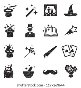 Magic Icons. Black Scribble Design. Vector Illustration.
