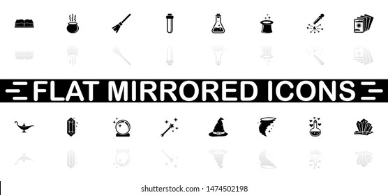 Magic icons - Black symbol on white background. Simple illustration. Flat Vector Icon. Mirror Reflection Shadow. Can be used in logo, web, mobile and UI UX project.