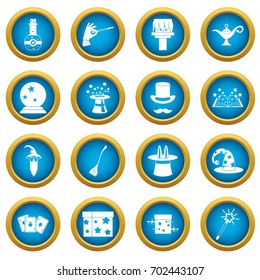 Magic icons blue circle set isolated on white for digital marketing