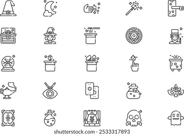 A coleção de ícones mágicos é uma ilustração vetorial com traçado editável.