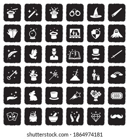 Magic Icons. Grunge Black Flat Design. Vector Illustration.