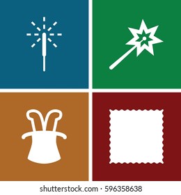 Magic Icons Set. Set Of 4 Magic Filled Icons Such As Carpet, Sparkler, Magic Hat