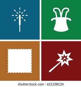 Magic Icons Set. Set Of 4 Magic Filled Icons Such As Carpet, Sparkler, Magic Hat