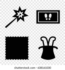 Magic Icons Set. Set Of 4 Magic Filled Icons Such As Carpet, Foot Carpet, Magic Hat