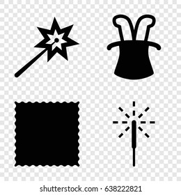 Magic Icons Set. Set Of 4 Magic Filled Icons Such As Carpet, Sparkler, Magic Hat