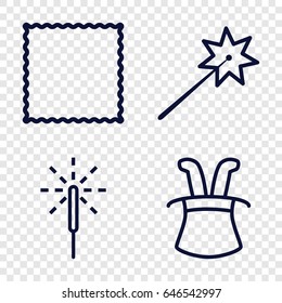 Magic icons set. set of 4 magic outline icons such as carpet, sparkler, magic hat