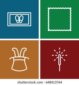 Magic icons set. set of 4 magic outline icons such as carpet, foot carpet, sparkler