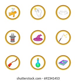 Magic icons set. Cartoon set of 9 magic vector icons for web isolated on white background