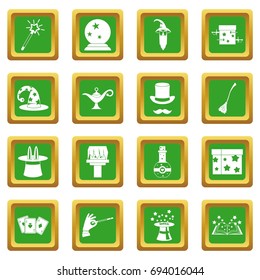 Magic icons set in green color isolated vector illustration for web and any design