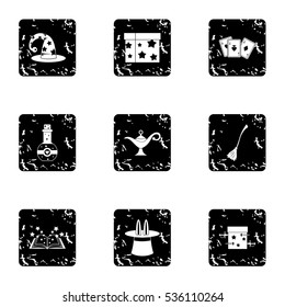 Magic icons set. Grunge illustration of 9 magic vector icons for web