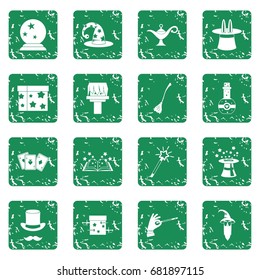 Magic icons set in grunge style green isolated vector illustration