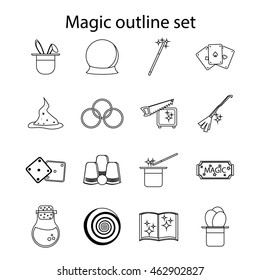 Magic icons set in outline style. Magician tools set collection vector illustration