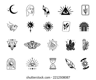 Magic icons set. Paranormal and esoteric icons about mental health, magic and mystique.