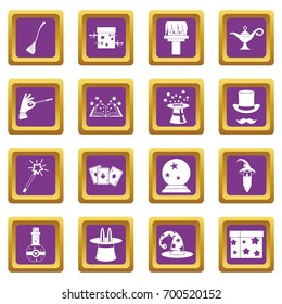 Magic icons set in purple color isolated vector illustration for web and any design
